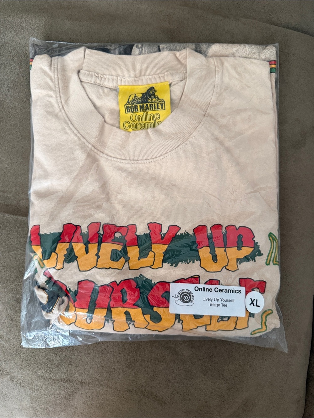 Bob Marley 'Lively Up Yourself' Beige Mens T-Shirt - XL